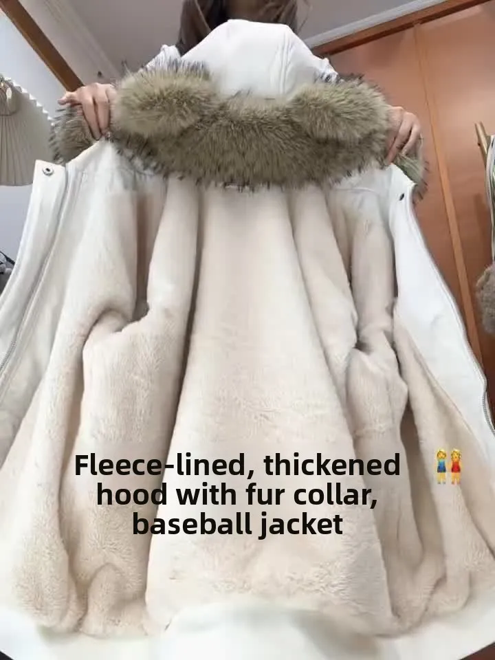 

Thiened Хлопковая куртка на молнии с мультяшной вышивкой KT, пушистая женская верхняя одежда с капюшоном, теплая и свободная уличная одежда