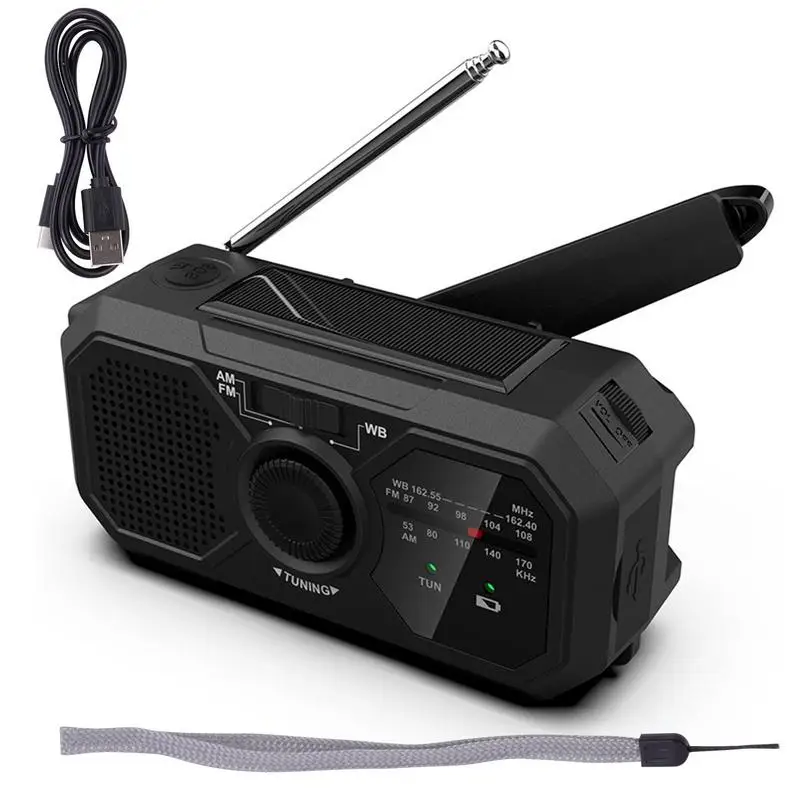 Wind Up Radio USB Rechargeable Solar Powered Radio Mobile Charging FM Radio LED Flashlight Camping Hand-Cranked Lighting Radio