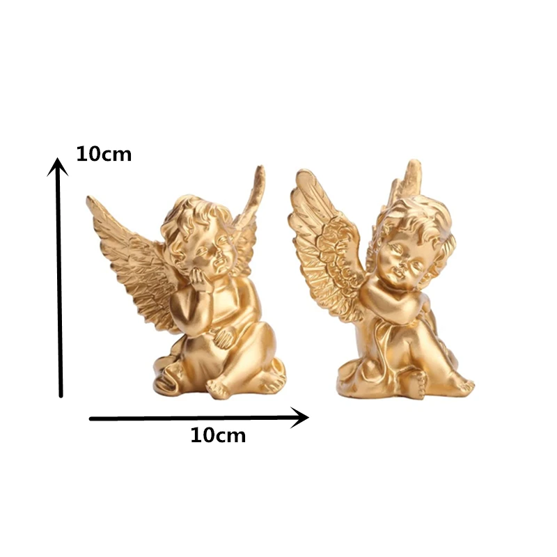 2 Pcs Resin Cherub Gold Angel Statue Garden Sleeping Figurine Indoor Outdoor Home Decoration Cute Angel Memorial Sculpture