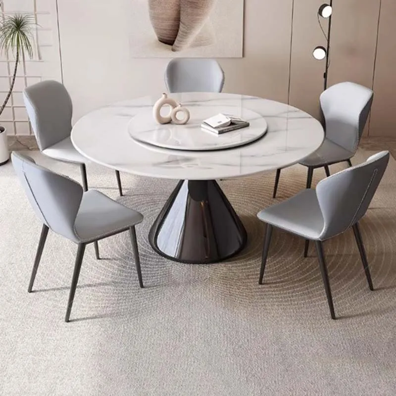 Turntable Round Dining Table Modern Legs Metal Design Luxury Table Restaurant Small Mesa Redonda Comedor Restaurant Furniture