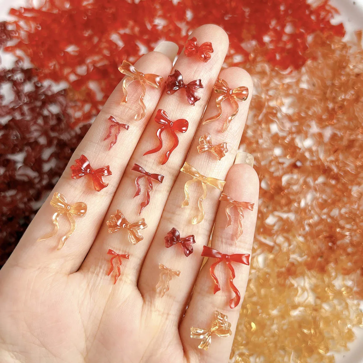 

50PCS Translucent New Sweet Bow Resin Nail Art Decorations 3D Jelly Line Bow Dark Colors Series Nail Charms for DIY Fairy Nails