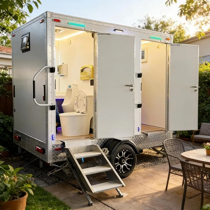 Luxury Portable ADA Restroom Trailer, Shower Toilet Heat AC All-in-One, for Weddings Emergencies Film Production