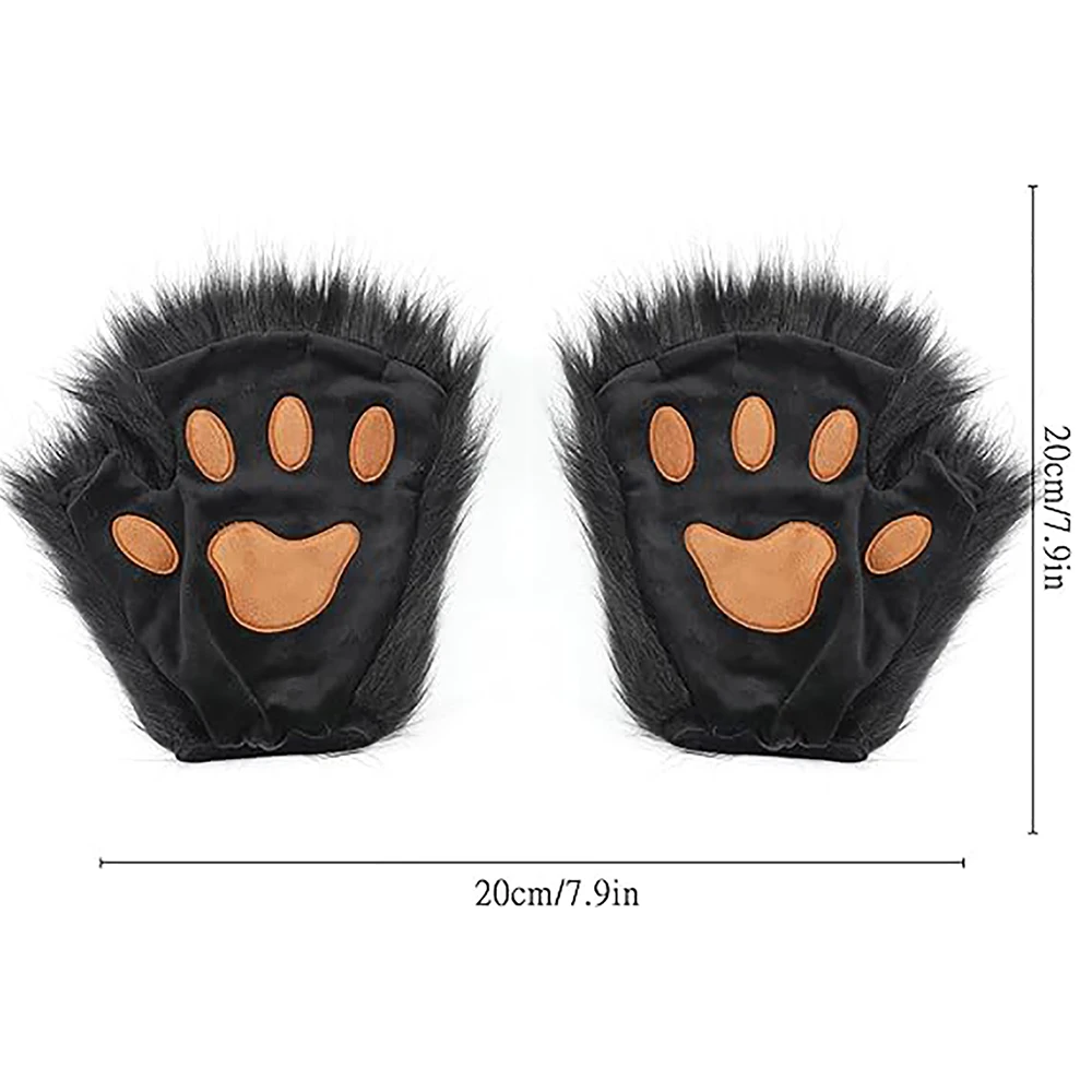 Fluffy Fur Fox Tail Keychain Cat Paws Gloves and Wolf Therian Mask Set for Halloween Cosplay Costume Accessories