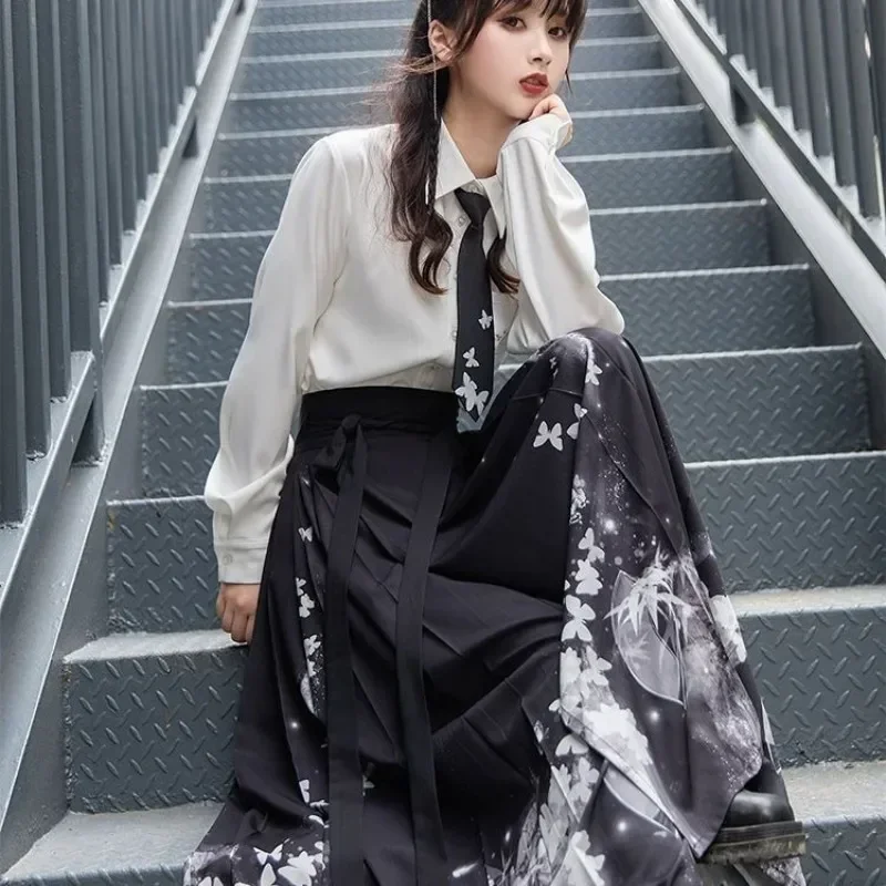 Hanfu Shirt Horse Face Skirt Set Traditional Chinese Clothing Ming Style Elegant Improved Hanfu Autumn Winter Women's Clothing