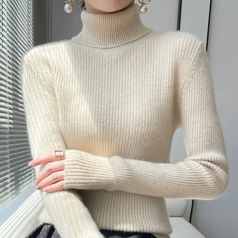

Thiened Woolen Knitted High Collar Long Sve Women's Sweater Autumn Winter Slim Fit Base irt Inner Wear Commute Sle