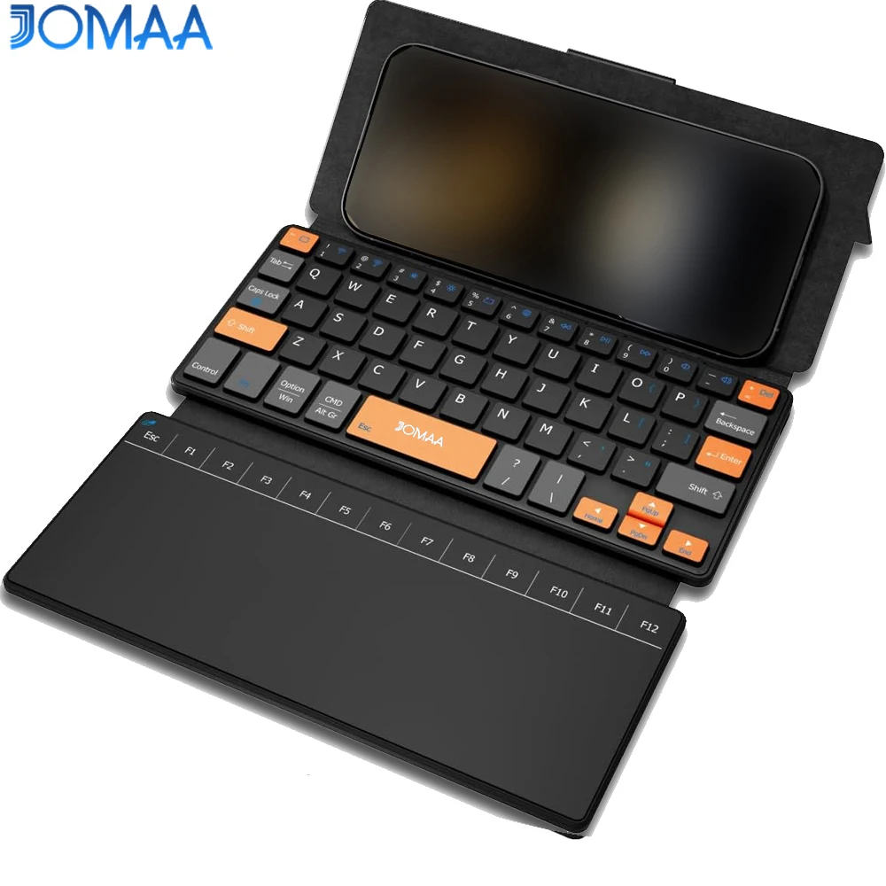 JOMAA Travel Wireless Keyboard with Touchpad Rechargeable Bluetooth Keyboard with Large Trackpad & Any-Angle Stand