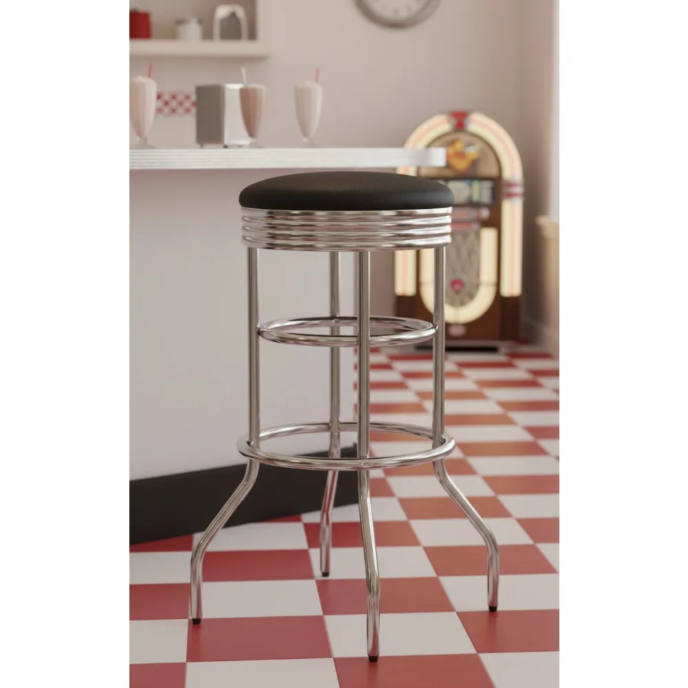 

Сверхмощный 30-дюймовый поворотный барный стул, хромированная отделка с сиденьем из искусственной кожи, вместимость 300 фунтов для кухонной гаражной мастерской