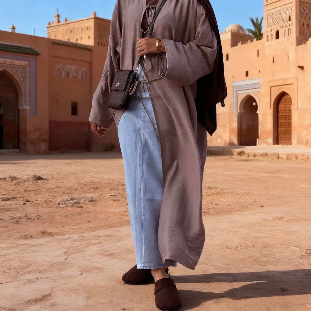 Eid Muslim Women Abaya Modest Arab Open Long Dress Jalabiya Ramadan Lace Up Cardigan Robe Morocco Dubai Abayas Kaftan Vestidos