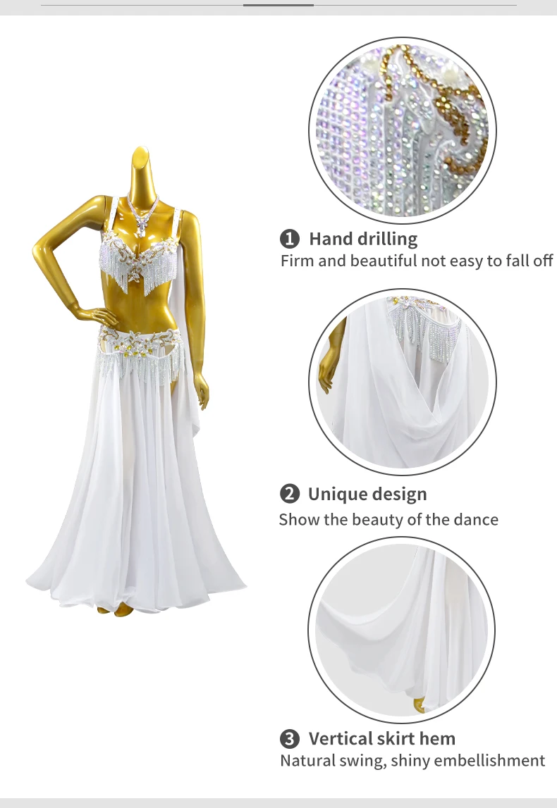 Bauchtanz-Anzug für Damen, Abendkorsett-Kleid, Übungskleidung, Bühnen-Bauchtanz, Arabische Caderines, Unterrichtskleidung, Tanzkleidung, Langer Rock – Detail 6