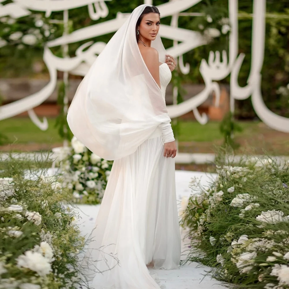 Customized Fancy Sweerheart Boho Wedding Dress with Jacket Pleated Chiffon Maxi Length Bridal Gown Split Sleeves Beach vestidos