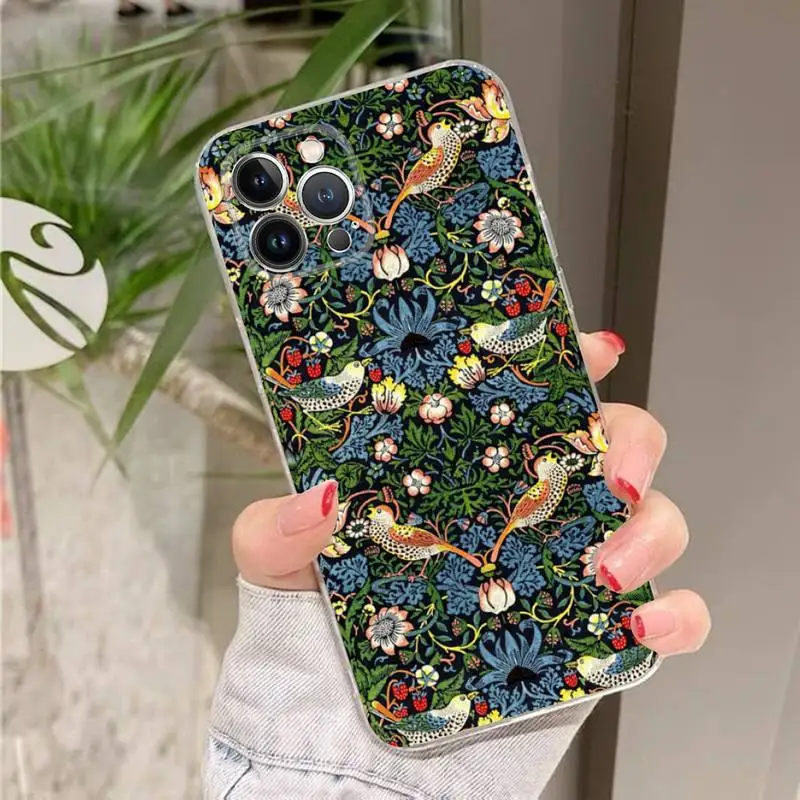 William Morris Strawberry Thief Design Phone Case Silicone Soft for iphone 14 13 12 11 Pro Mini XS MAX 8 7 6 Plus X XS XR Cover