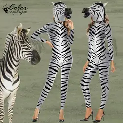 Color Cosplayer Zebra Jumpsuit Zebra Headgear Carnival Cosplay Costume Animal Stripe Skinny Bodysuit Adult Long Sleeve Zentai