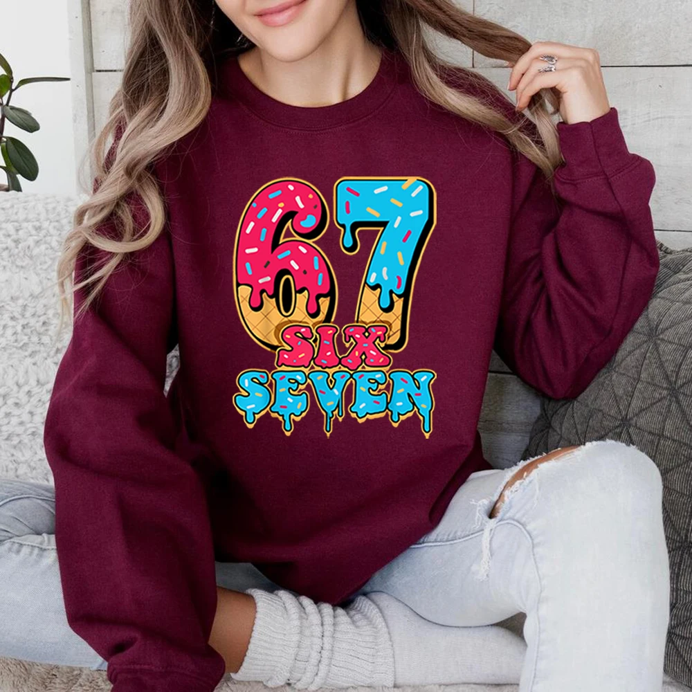 67 ميمي مضحك اللفة عيد الميلاد البلوز البيسبول بالتنقيط عدد 67 لاعب قميص ستة سبعة الآيس كريم بالتنقيط عيد الميلاد مضحك Bruh البلوز #6