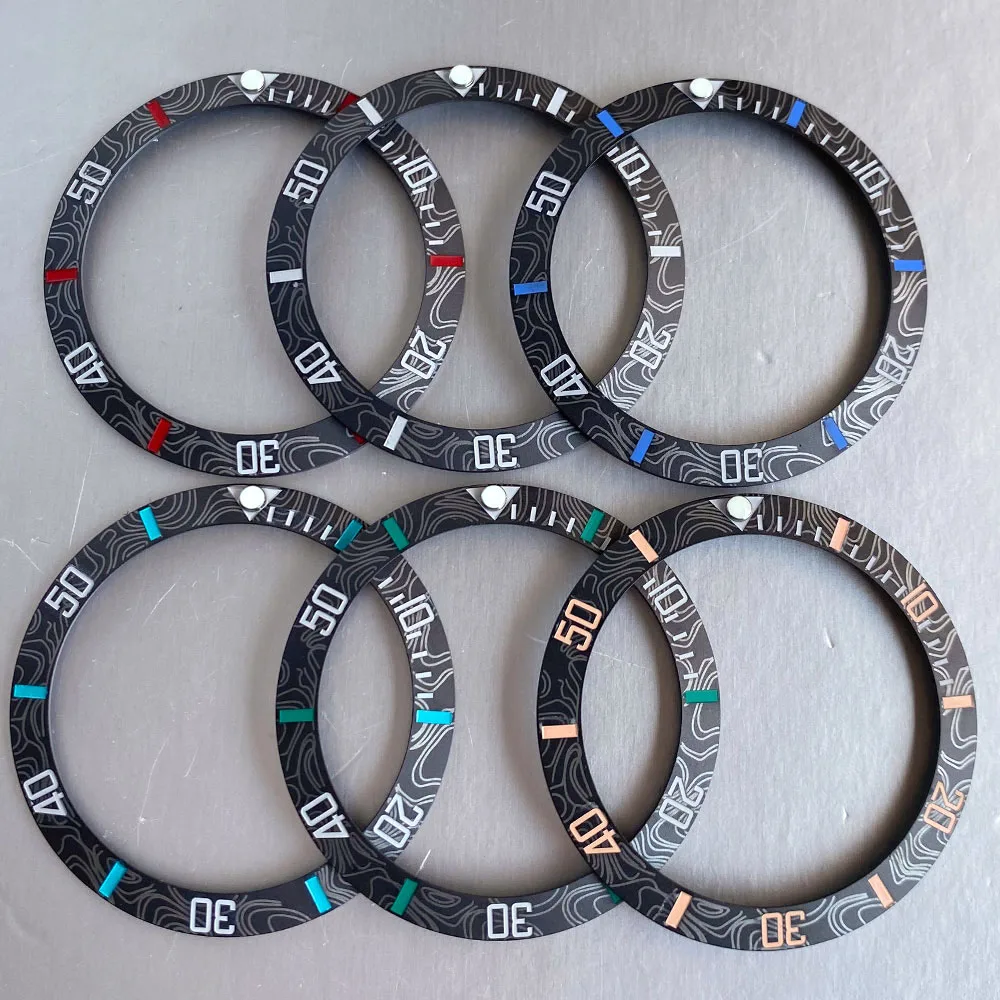 Bezel Insert Keramik Serat Karbon 38mm Desain NH35 untuk Modifikasi Jam Seiko, Manik-manik Bercahaya Hijau, Kompatibel dengan Casing Jam NH35 SUB