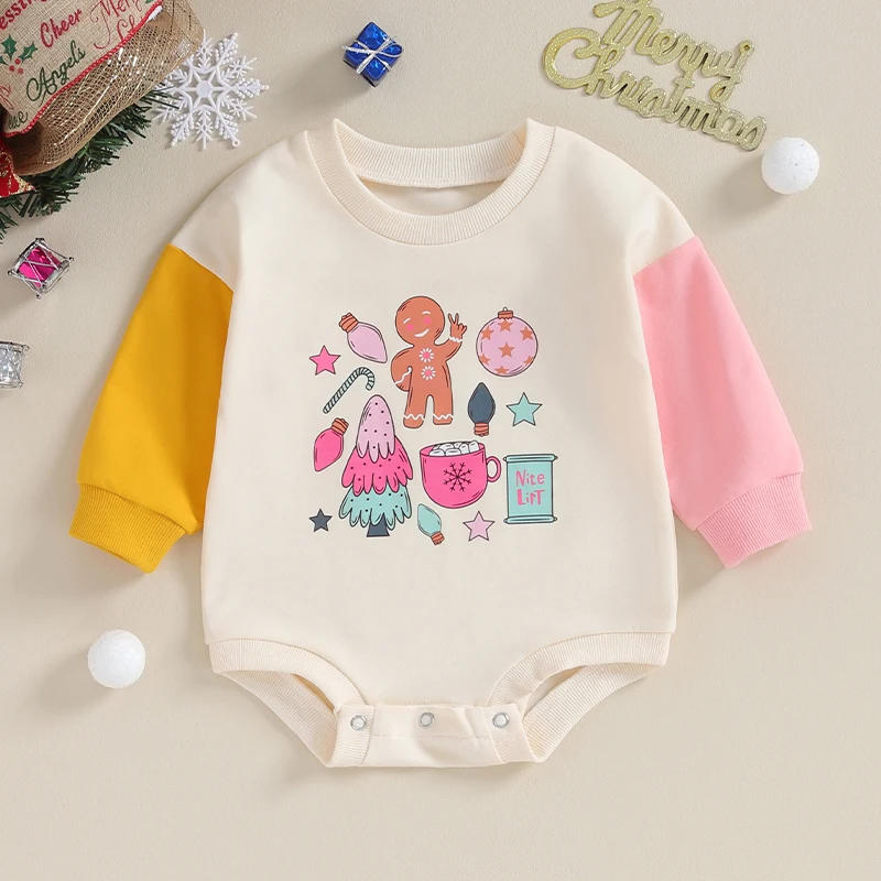 

Toddler Baby Sweatshirt Rompers Christmas Letter Print Long Sleeve Jumpsuit for Newborn Infant Cute Clothes