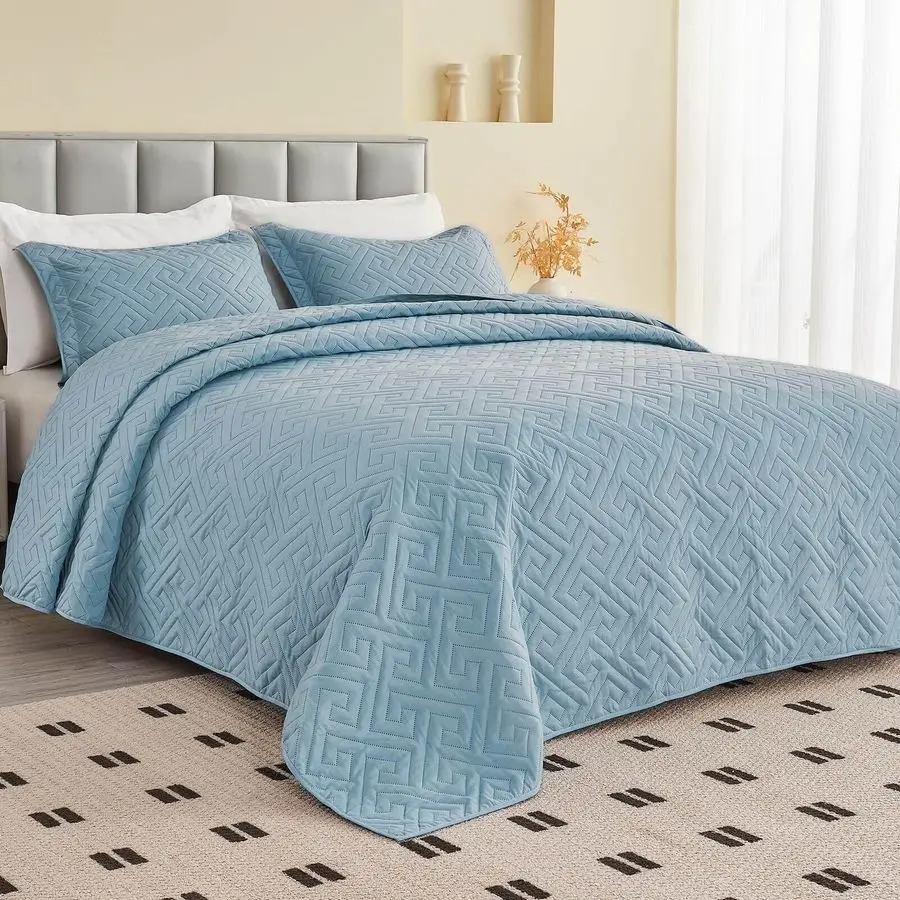 

King Bedspreads 128x120 for Extra Tall Large King or Cal King Bed Quilted Reversible Lightweight Coverlet Set 1 Quilt 2 Pillow S