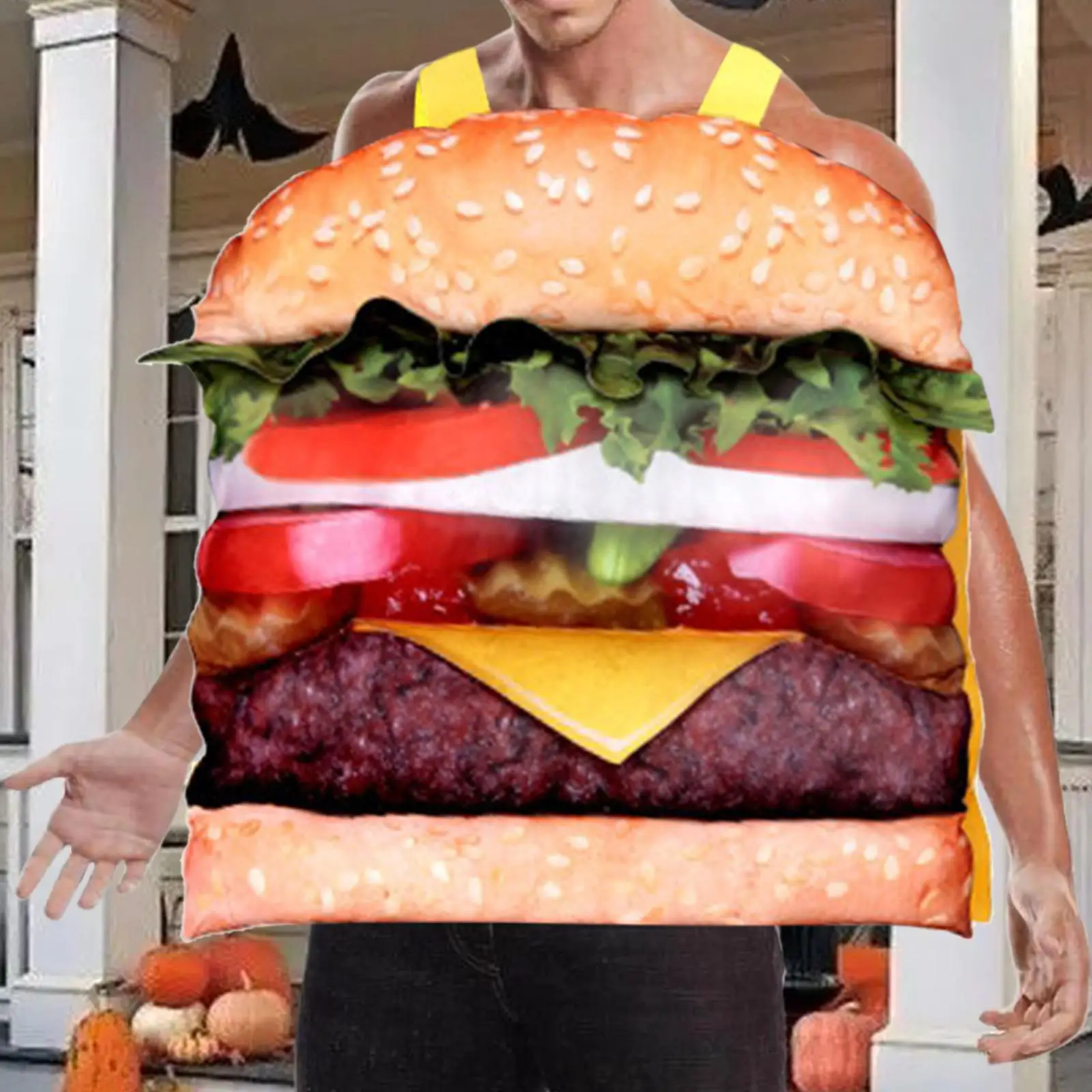 Kostum Hamburger Halloween, gaun Cosplay mewah, aksesori kostum untuk dekorasi pesta panggung teater Tahun Baru