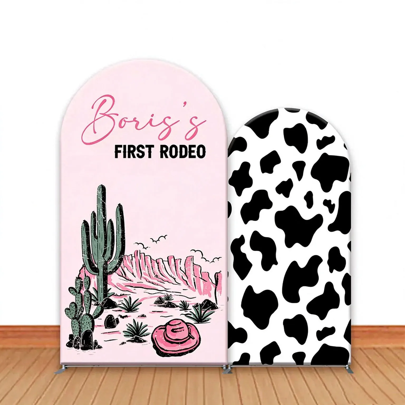 Custom Double-Sided Girl First Rodeo Baby Shower Arch Backdrop Cover Cactus Cow Diy Name Birthday Party Background Photography