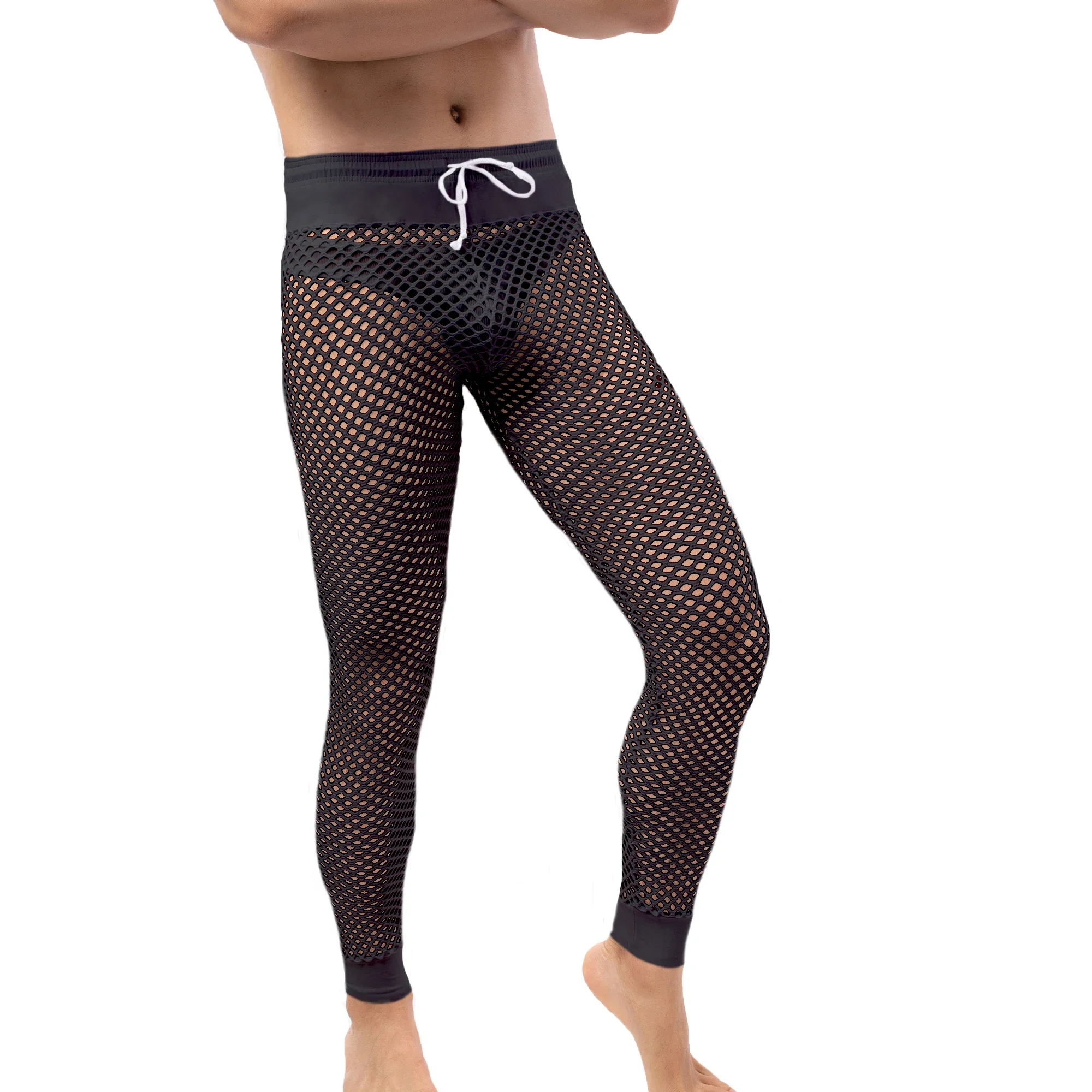 Herren Mesh Lange Hosen Transparent Sexy Herren Unterwäsche Lange Unterhosen männer Dessous Leggings Schlaf Homewear Durchsichtig Pyjama Hosen