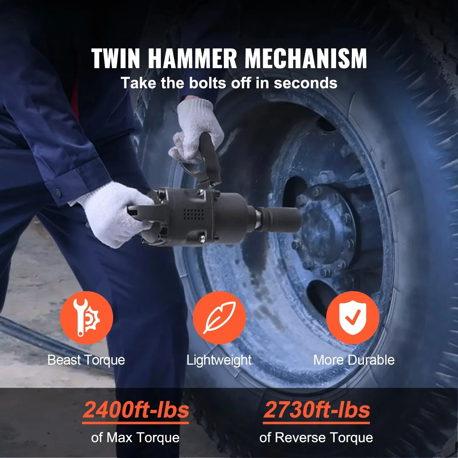 1 Inch Air Impact Wrench, up to 2730 Ft-lbs Reverse Torque Output 1