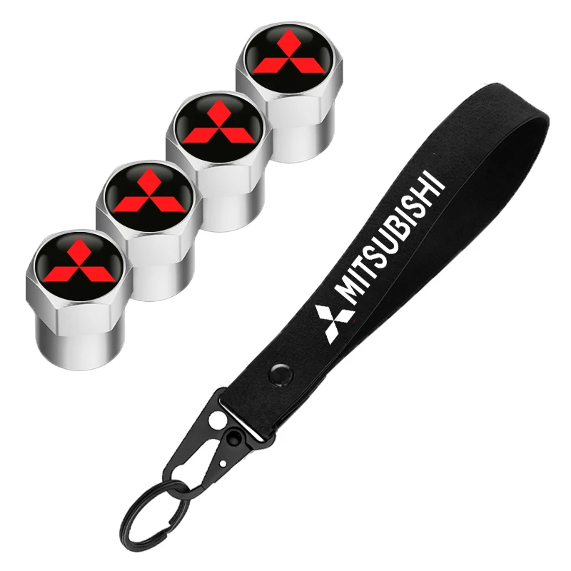 For Mitsubishi Lancer Outlander Pajero L200 Ralliart Aluminum Metal Car Tire Valve Cover Car Badge Nylon Keychain Accessories