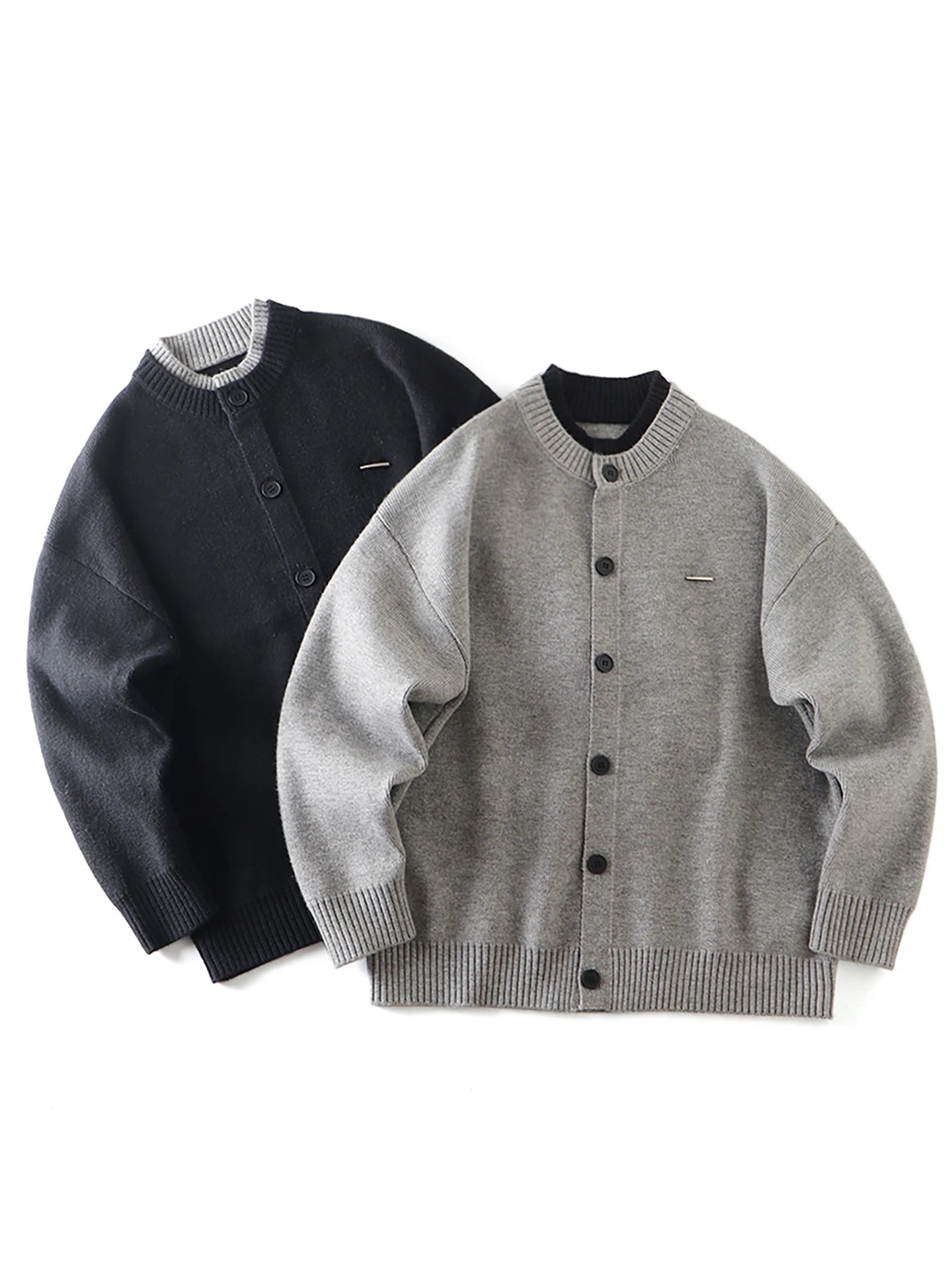 

Casual Sle round Ne Knitted Open Cardigan Men's ey Fake Two-Piece Sweater Jaet Versatile Trendy Autumn Winter New Arr...