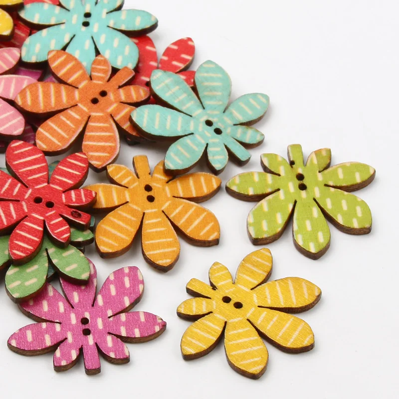 20pcs/Mixed Colorful Leaf Shape Pattern Wooden Button 2 Holes for DIY Sewing Garmen  Clothing Accessories Handmade Craft 30*27mm