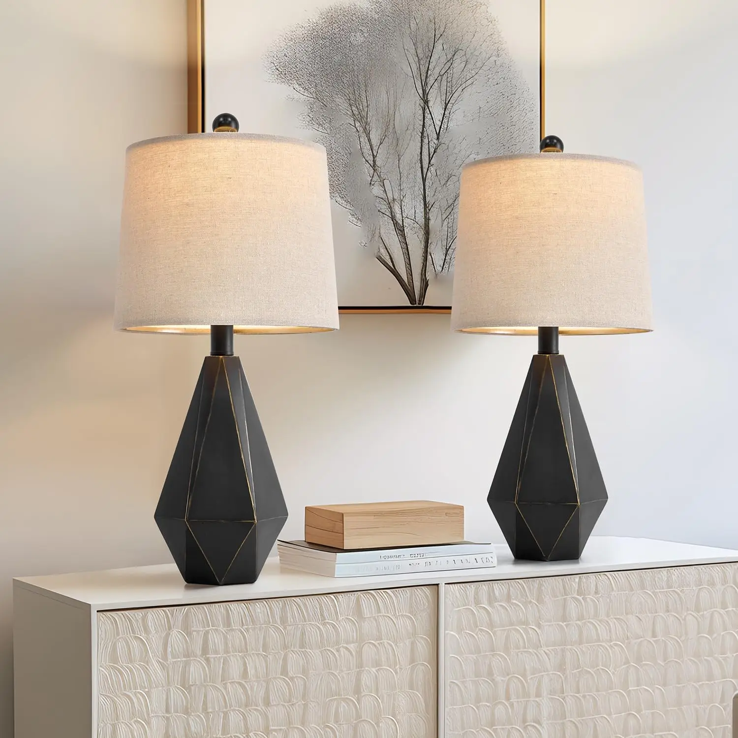 

Set of 2 Black Farmhouse Table Lamps, 20.25'' Height for Bedroom Nightstand and Living Room Decor