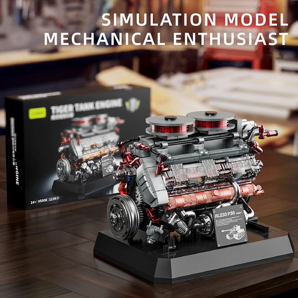 WW2 الألمانية النمر دبابة HL230 P30 V12 محرك بمحرك نموذج اللبنات الحرب العالمية 2 النمر خزان محرك الطوب لعب الاطفال هدية #2