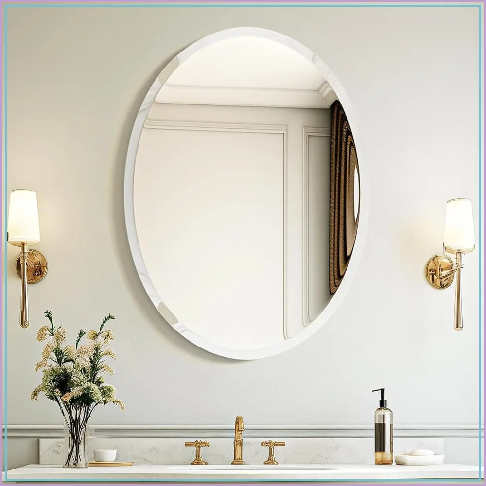 USHOWER Oval Frameless Bathroom Mirror for Over Sink 20x28 Inch Wall Mount Vanity Mirror