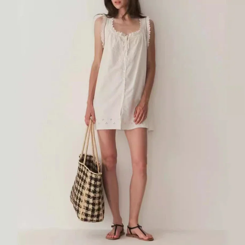 

Women 2024 Summer New Lace Hollow Embroidery Sweet Loose Casual Vest Dress