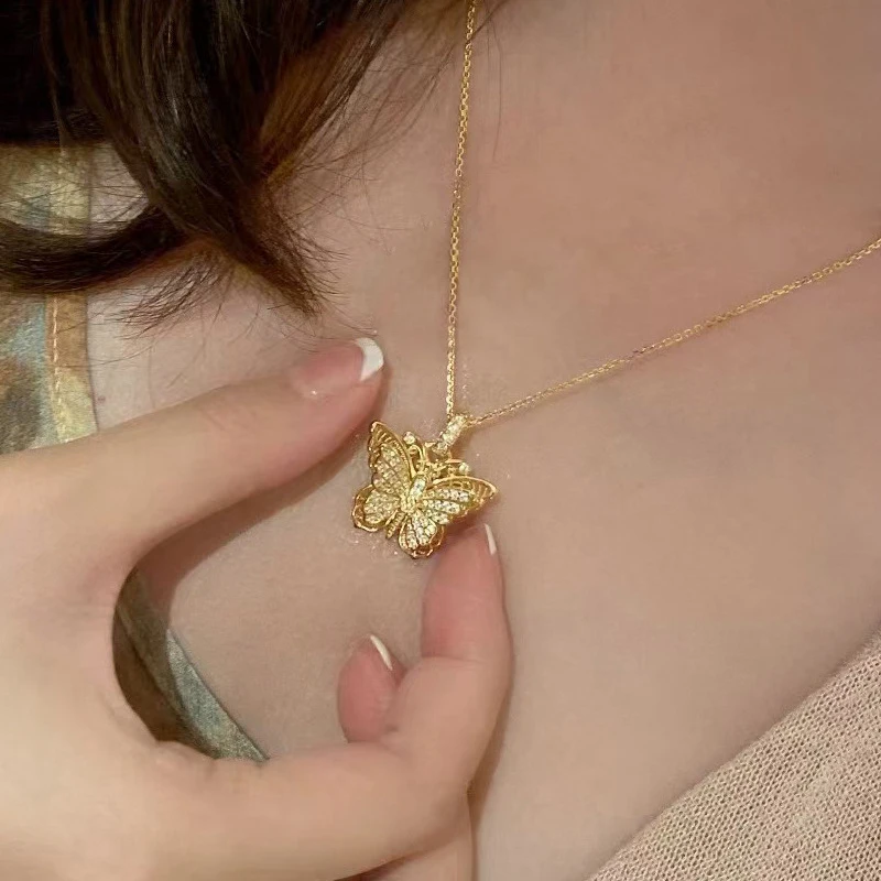 Huitan فراشة على شكل الجمالية المرأة قلادة قلادة مطعمة مشرق تشيكوسلوفاكيا أنيقة اكسسوارات حفلات الزفاف العصرية مجوهرات أنيقة #4