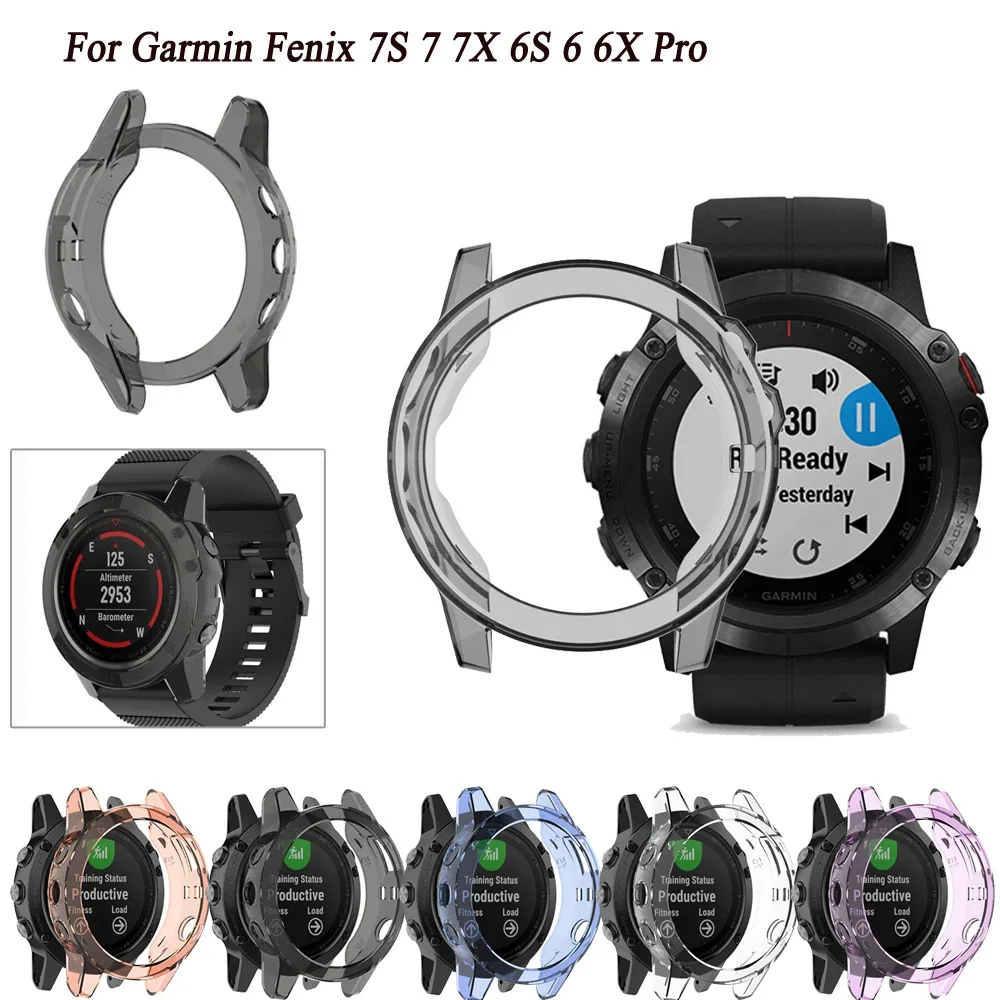 Protective Case For Garmin Fenix 7 7S 7X Pro Solar 6 6S 6X Pro TPU Transparent Protector Smart Watch Strap Silicone Bumper Cover