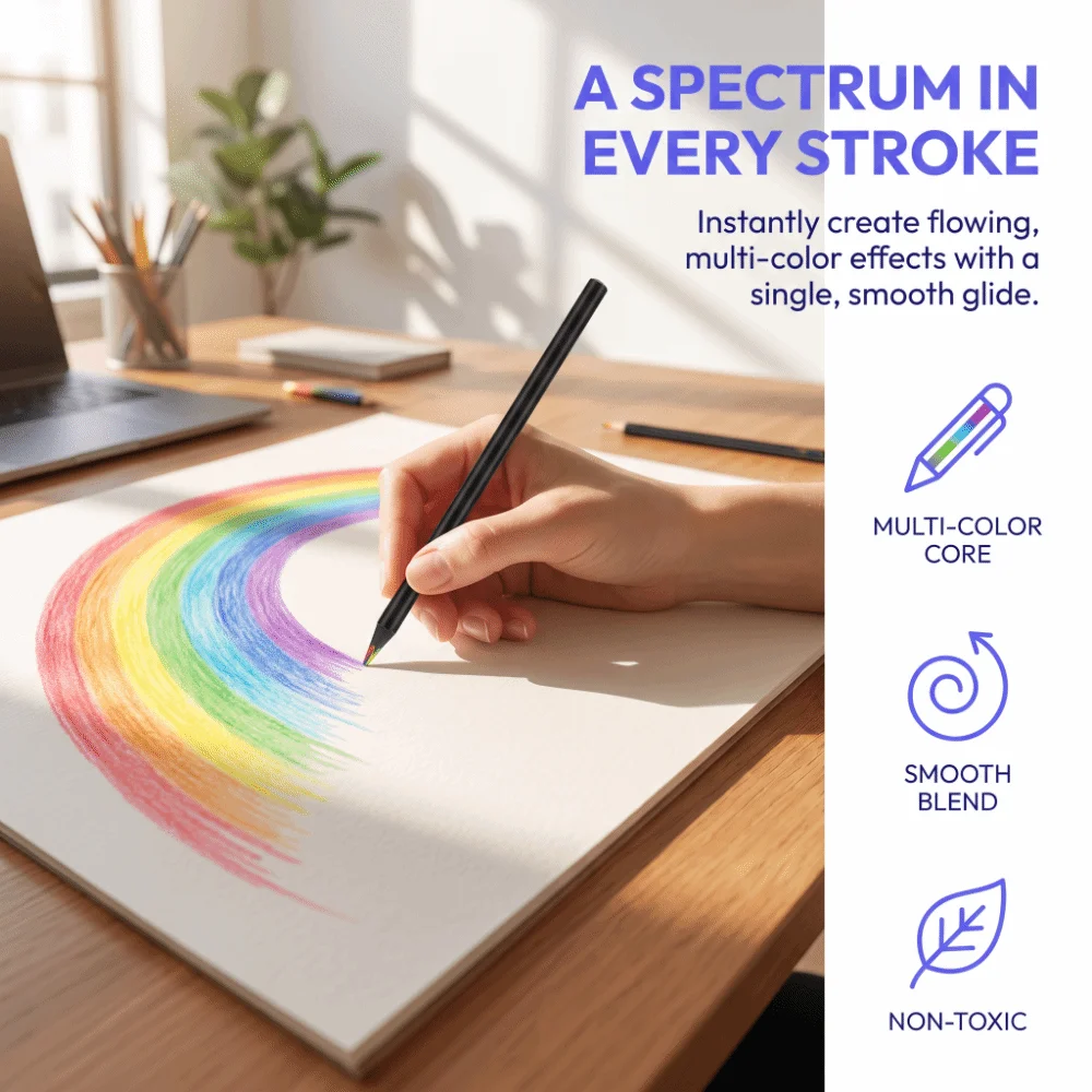 12pcs/Box 12 Colors Wooden Colored Pencils Rainbow Mixed Gradient Colored Pencils Vibrant Durable Drawing Pencils Classroom