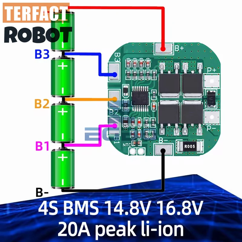 TERFACT 4S BMS 14.8V 16.8V 20A peak li-ion  battery bms protection board bms pcm for lithium LicoO2 Limn2O4 18650 li battery