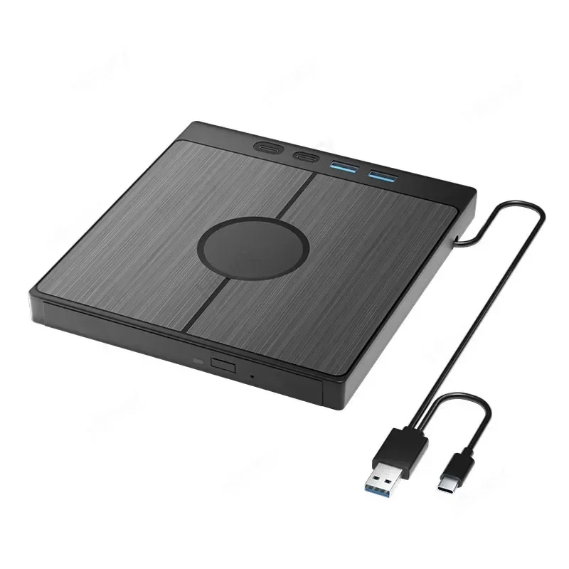 Unidade externa de cd/dvd 7 em 1, leitor de cd/dvd, gravador com 2 portas usb/tipo-c, usb 3.0 para laptop, desktop