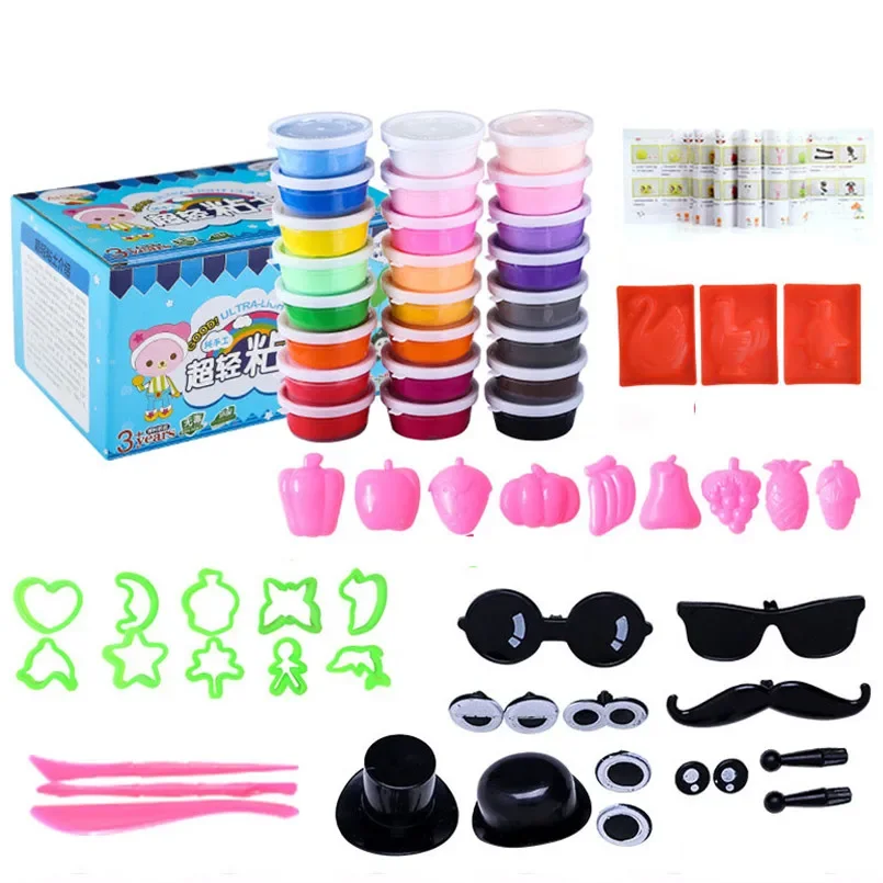 12/24/36 Colors DIY Fluffy Slime Soft Clay Air Dry Playdough Set Toys For Children Polymer Light Clay Plasticine With Tools Kid