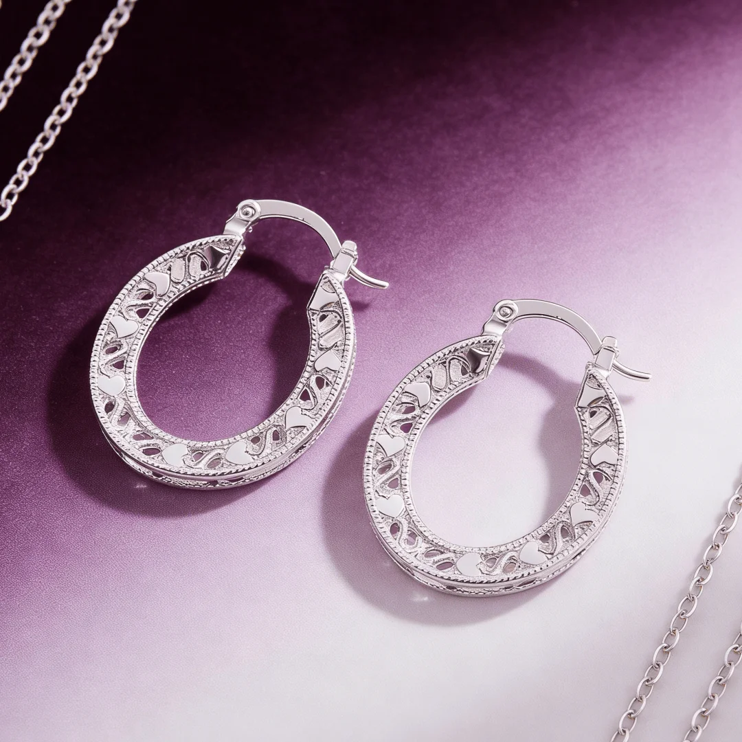 Special offer 925 Sterling Silver custom Round Carved wedding heart Earrings for Women Affordable Jewelry party bridal accessory