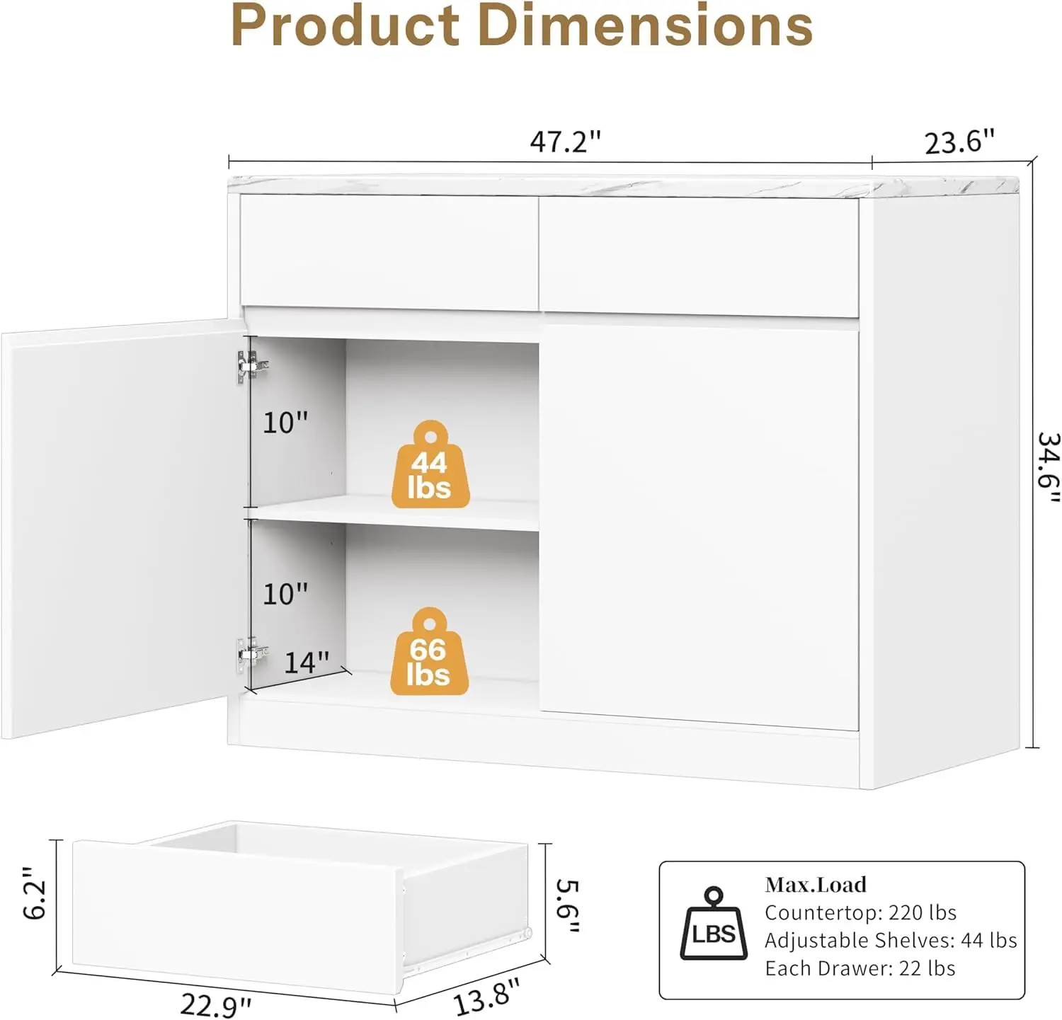 Kitchen Island with Storage, 47.2