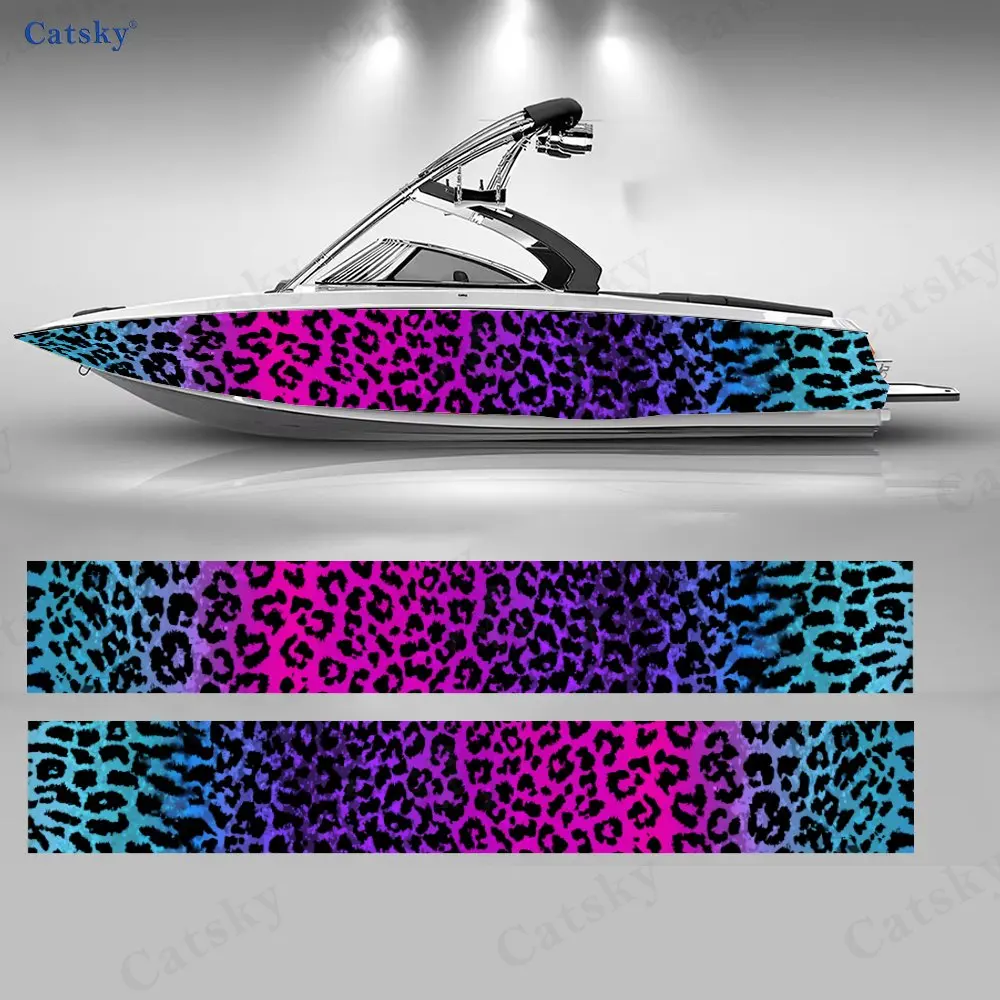 

2Pcs Neon Leopard Print Boat Stickers, PVC Waterproof Durable Vinyl Wrap Decals for Fishing Boats, Durable and Stylish Design