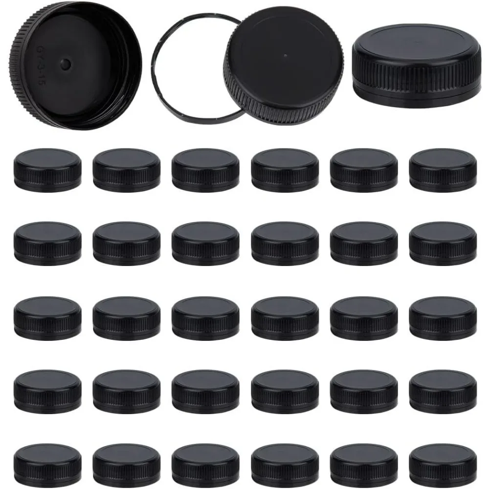 

50Pcs Plastic Bottle Caps Black Screw-On Caps 37.5mm Inner Diameter Bottle Jug Storage Cap Lids Red Plastic Tamper Seal Lids