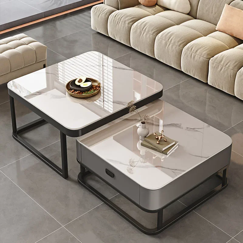 Adjustable Black Coffee Tables Storage Glass Square Marble Nordic Coffee Table Modern Minimalist Mesa Auxiliar Furniture