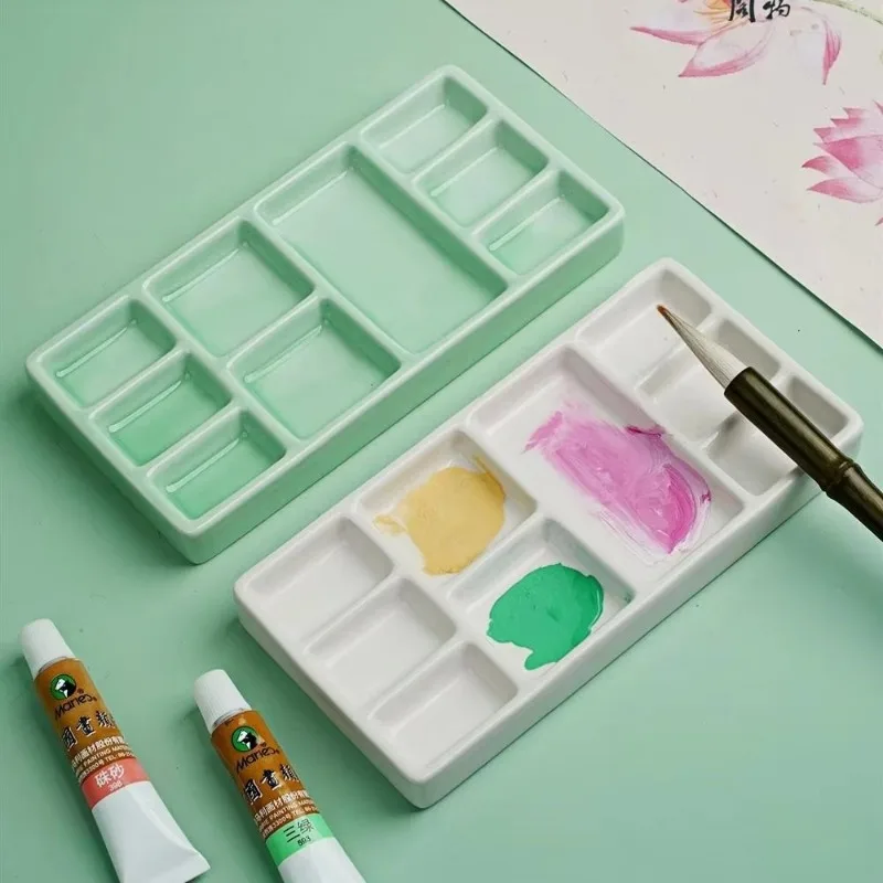Ceramic Multi‑Compartment Paint Palette Porcelain Plate for Chinese Ink Watercolour Oil Gouache Multi‑Purpose Art Painting Tool