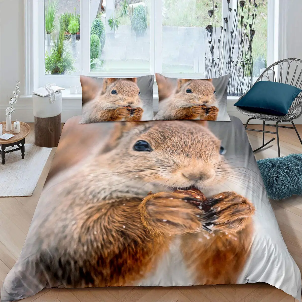 Cute Squirrel Duvet Cover Set Squirrel Bedding Sets 3D Animal Theme Comforter Cover For Boys Girls,Nature Theme Quilt Cover Set