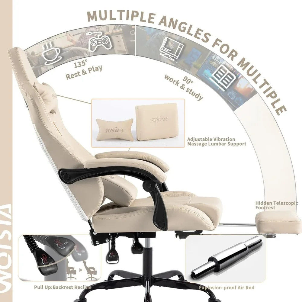 كرسي ألعاب للتدليك المريح مع كرسي هزاز قابل للتعديل ووسادة قطنية ومسند للقدمين لتمارين ألعاب الفيديو المريحة