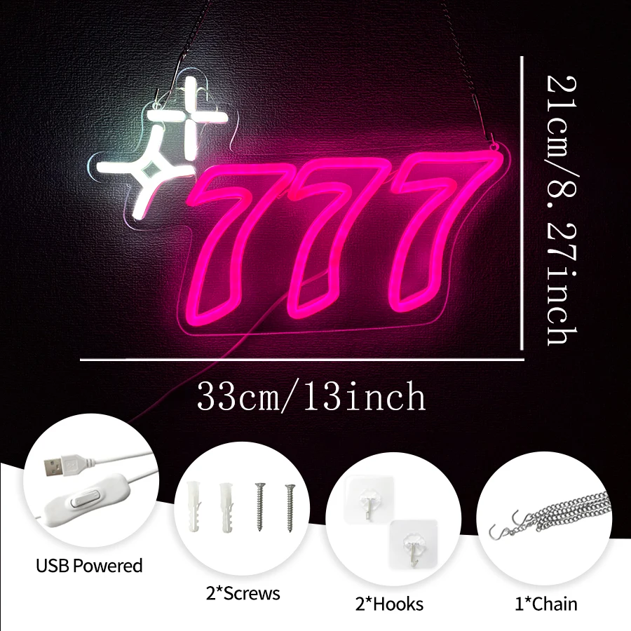 777 Entertainment Led Neon Sign, Used For Wall Decor, Bars, Clubs, Entertainment Places, Man Caves, Game Room Wall Lamps.