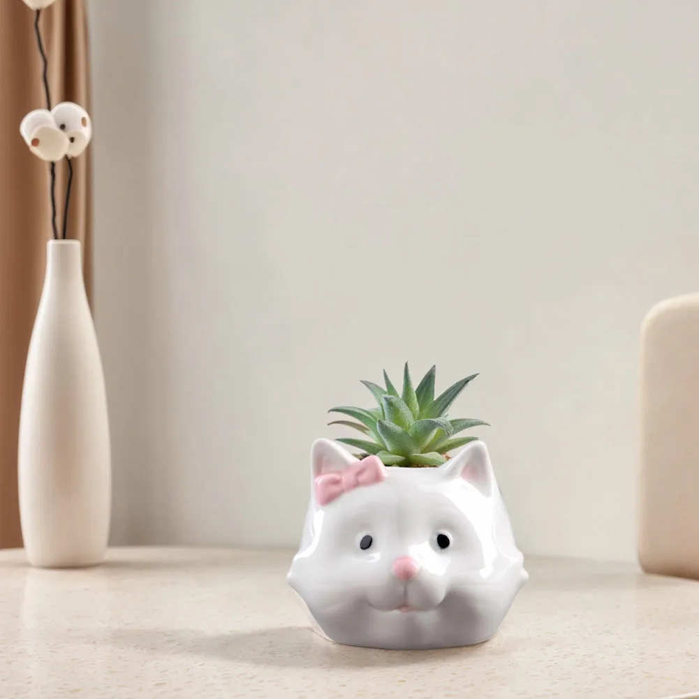 猫セラミック多肉植物ポット盆栽コンテナ樹脂製排水穴付きホームオフィス用