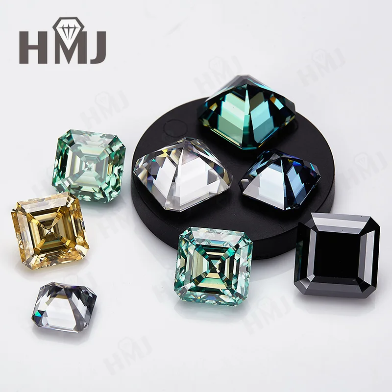 Wholesale Moissanite Stone Asscher Shape Brilliant Cut 0.35-10CT Vivid Blue Champagne Color Lab Grown Loose Gemstones Beads