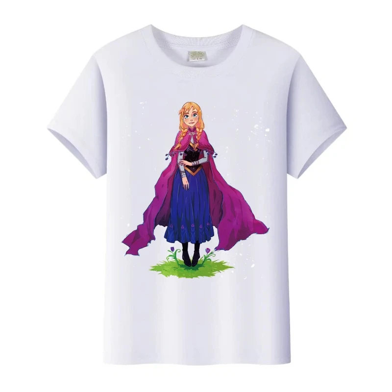 ريترو ديزني فروزن آنا إلسا الجرافيك تيز الصيف امرأة التي شيرت الأسرة البلوزات الأطفال س الرقبة تي شيرت الفتيات الملابس القوطية القمم