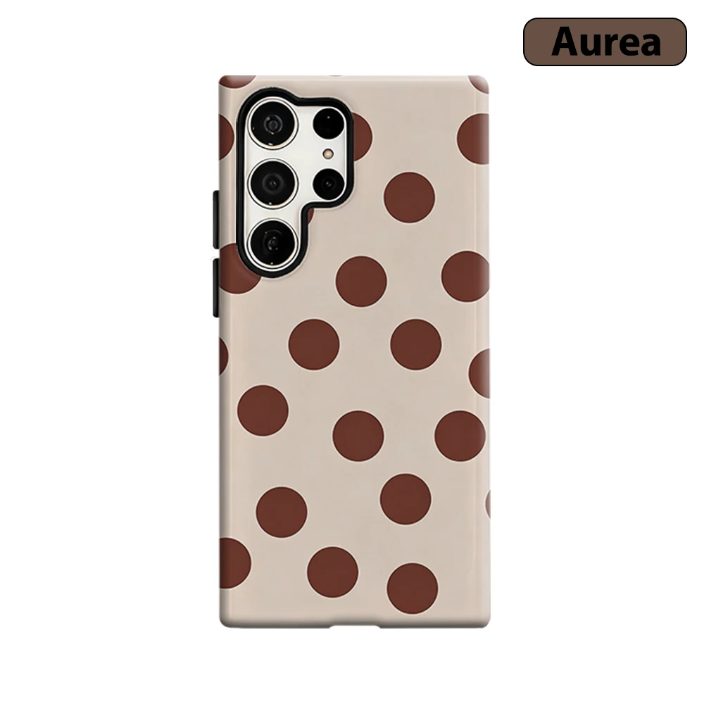Cream Brown Dot Base Phone Case for Samsung Galaxy S26 S25 Ultra S24 S23 Ultra Plus Shockproof Double layer tough Back Cover